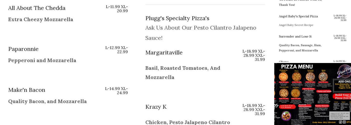 Pizza Plugg Menu