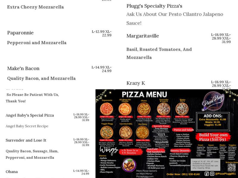 Pizza Plugg Menu