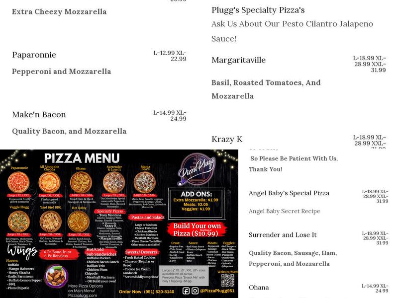 Pizza Plugg Menu