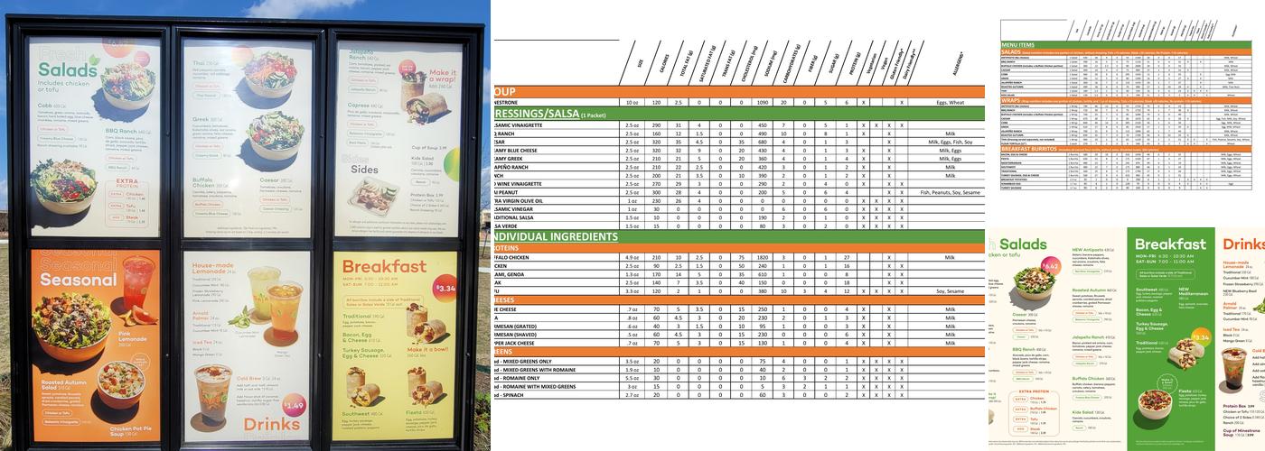 Salad and Go Menu