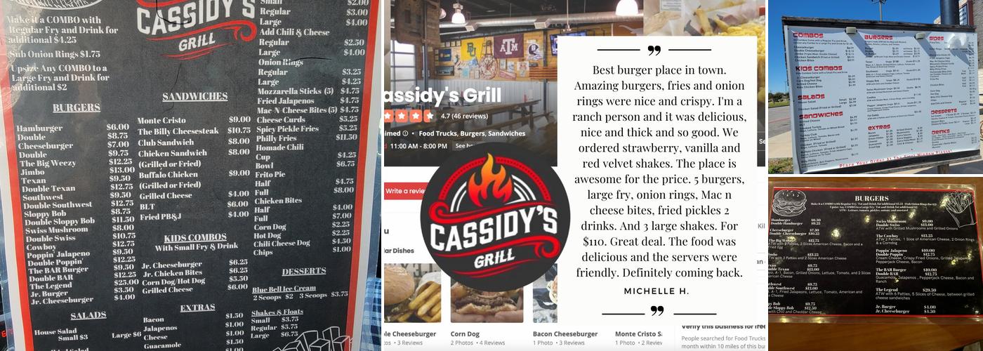 Cassidy's Grill Menu