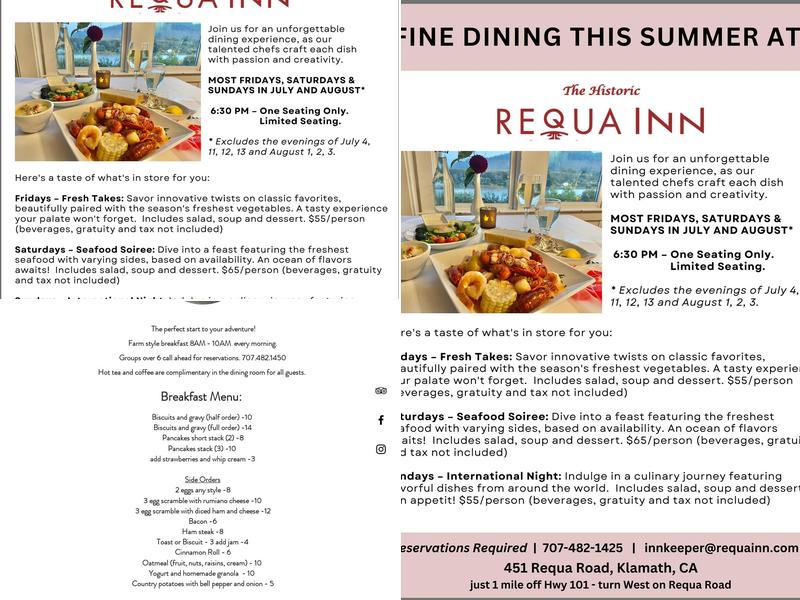Requa Inn Dining Menu