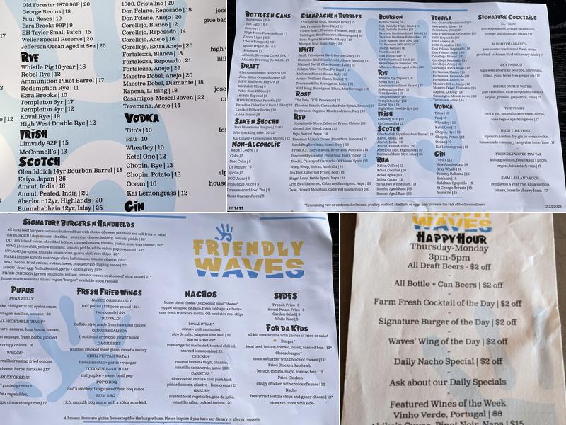 Friendly Waves Menu