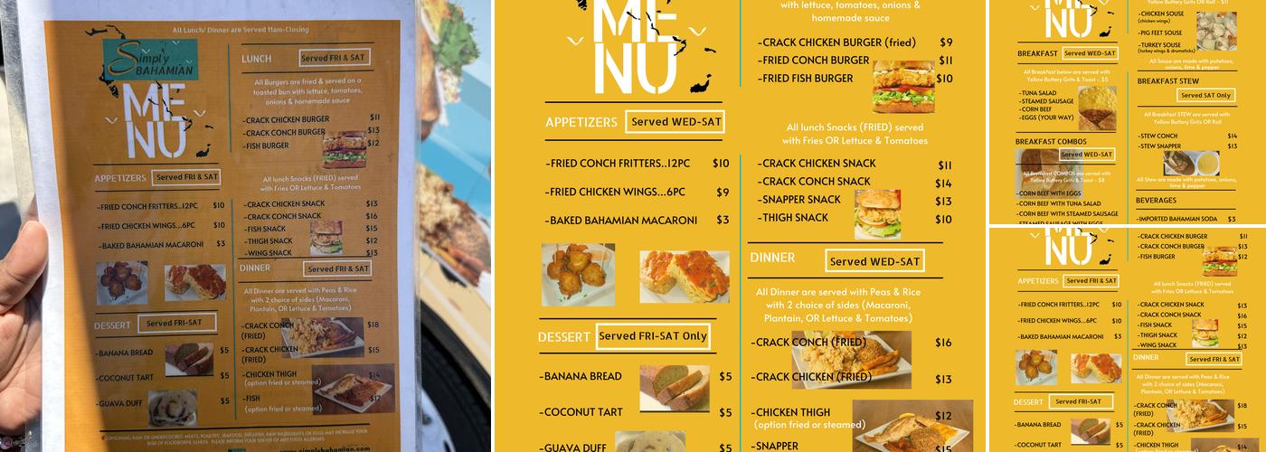 Simply Bahamian Food Menu