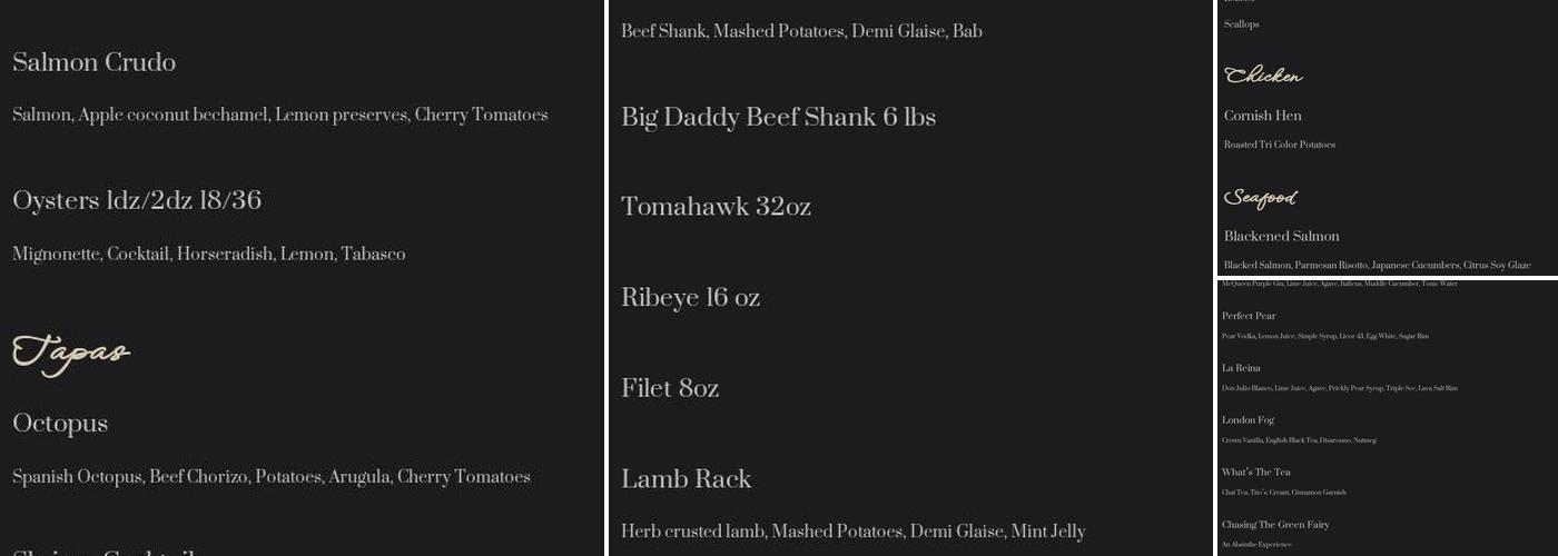 Candelabra Cafe & Lounge Menu