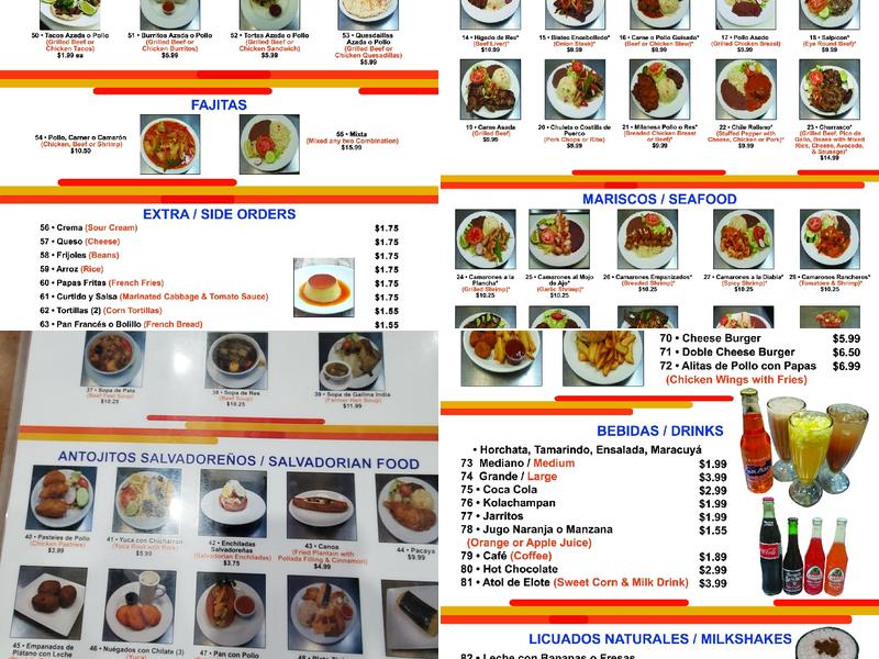 EL CARBONERO RESTAURANT AND PUPUSERIA Menu