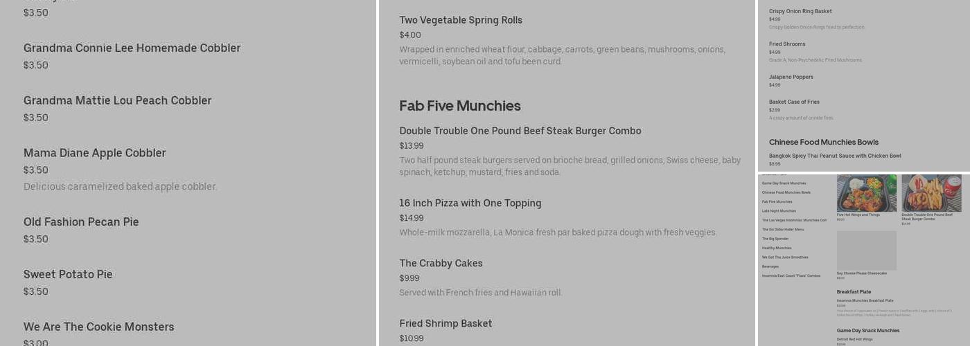 Insomnia Munchies Menu