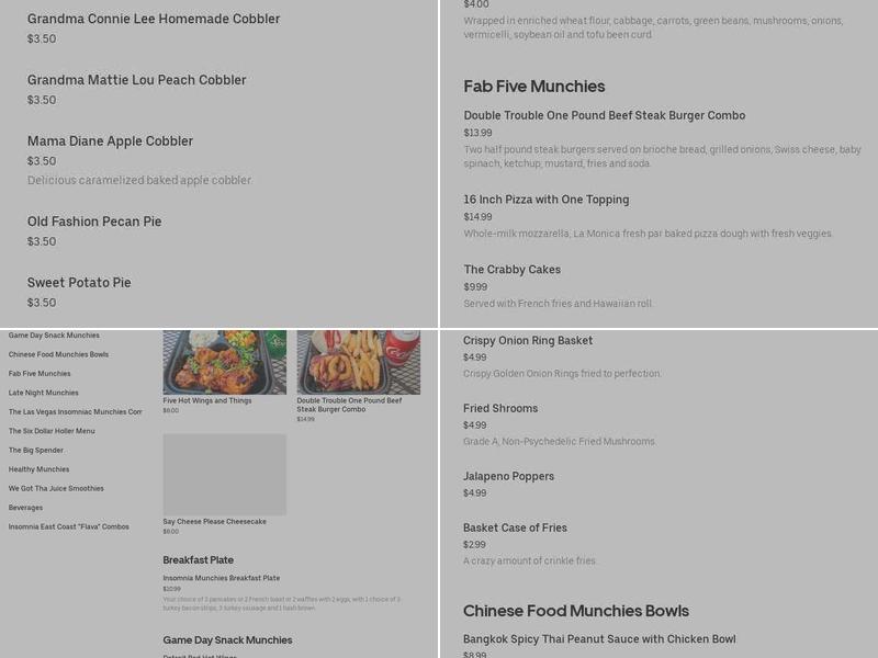 Insomnia Munchies Menu