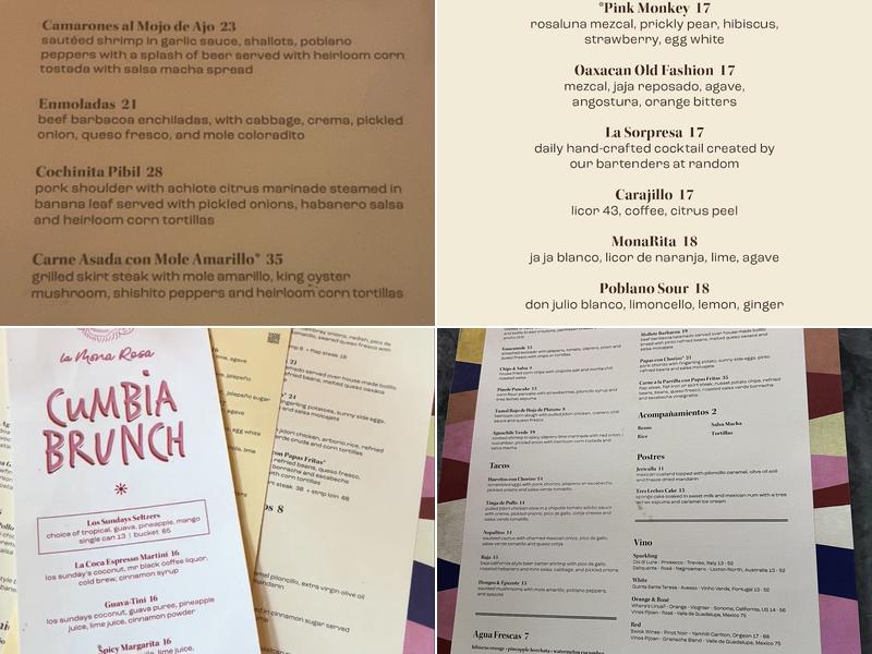 La Mona Rosa Menu