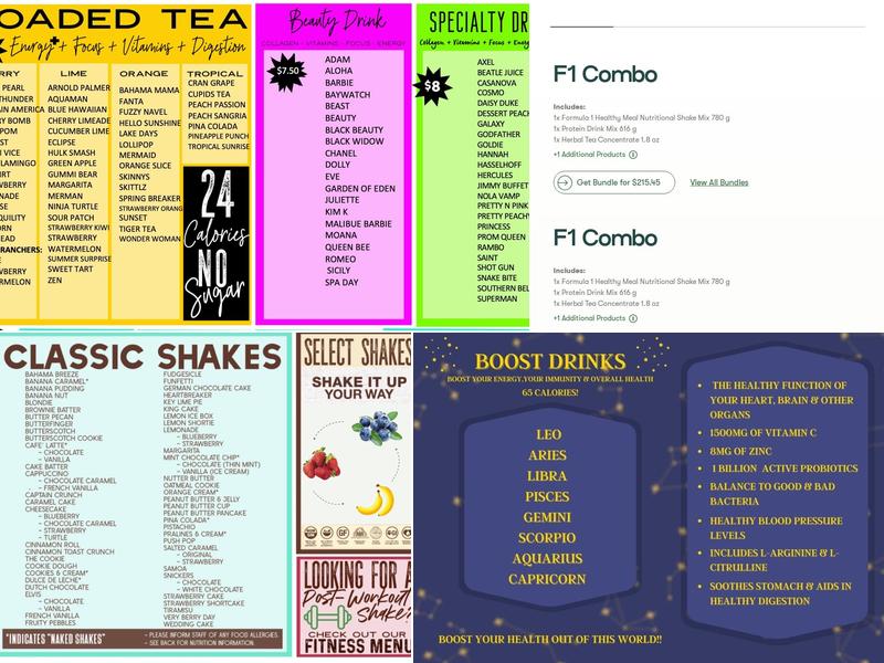 Xtreme Nutrition Menu