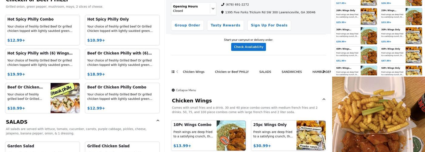 Touchdown Wings Menu