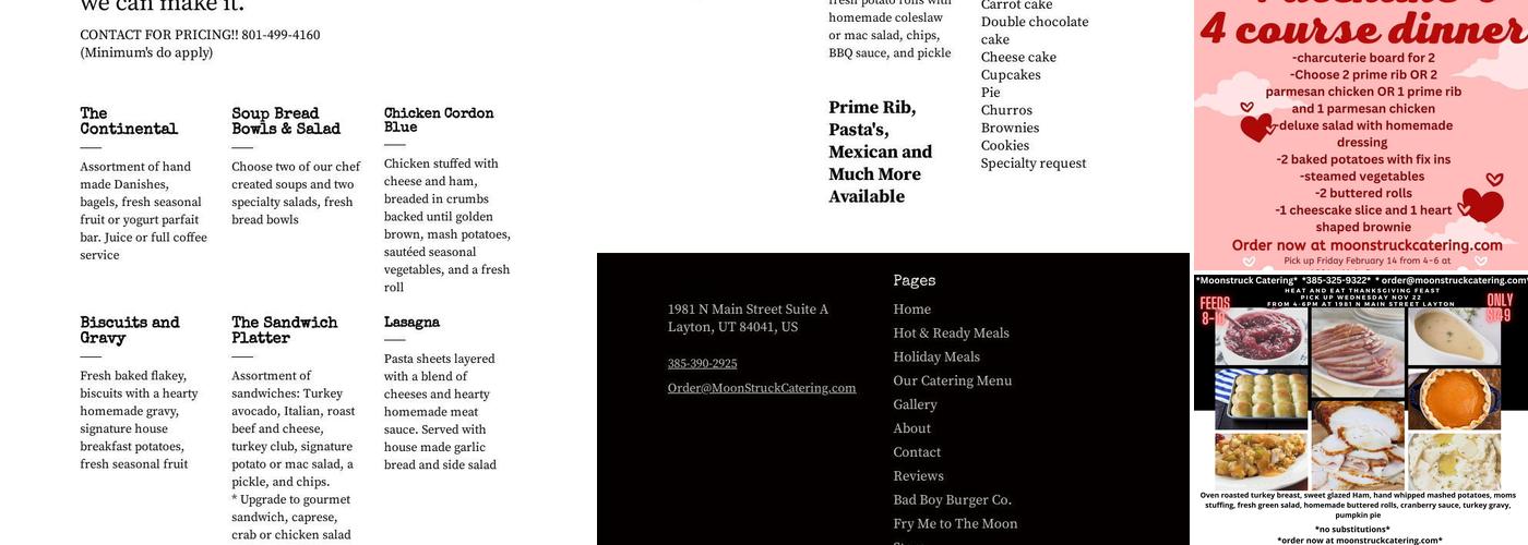 Moonstruck catering Menu