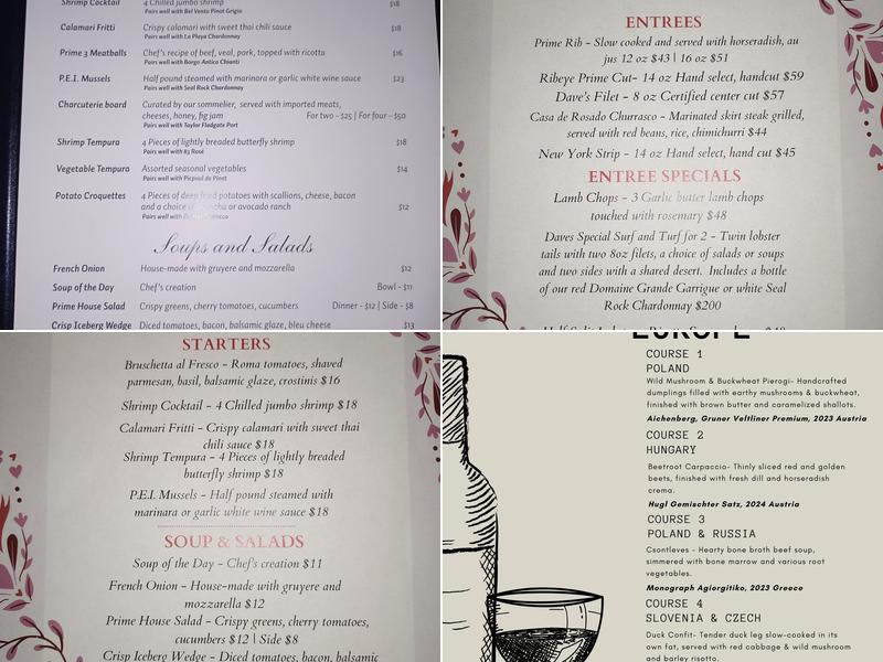 Prime 3 on Main Steakhouse Menu