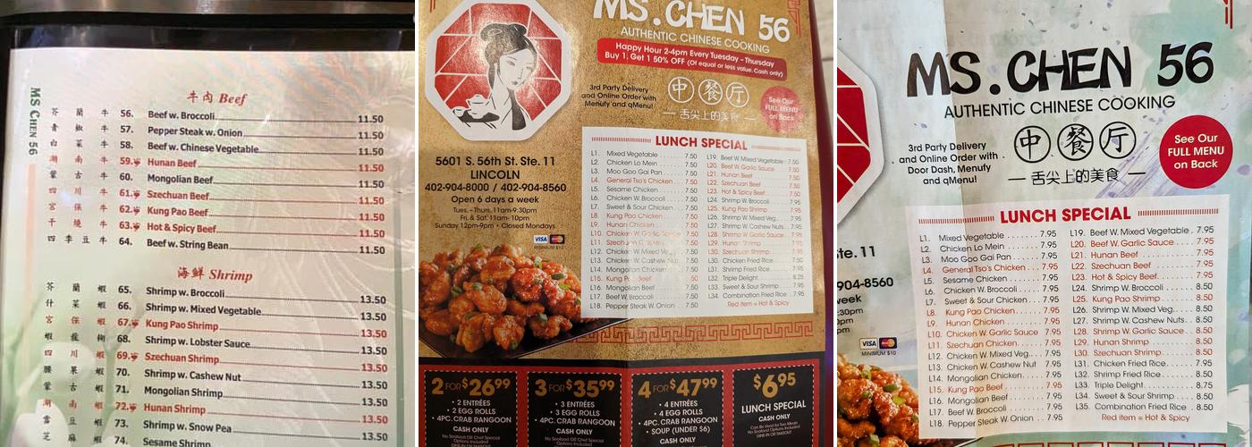 MS CHEN 56 Menu