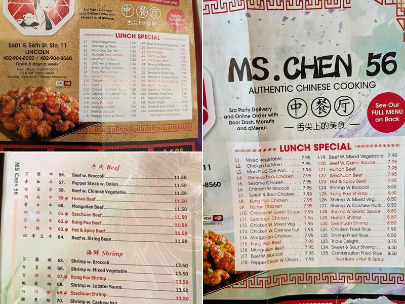 MS CHEN 56 Menu