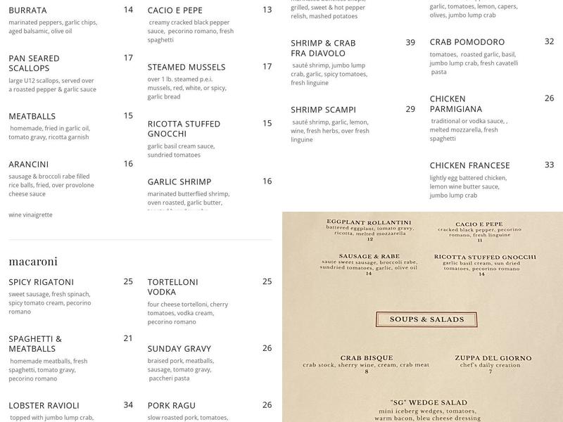 Sunday Gravy NJ Menu