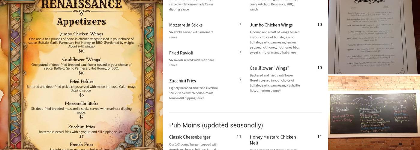 The Renaissance Pub Menu