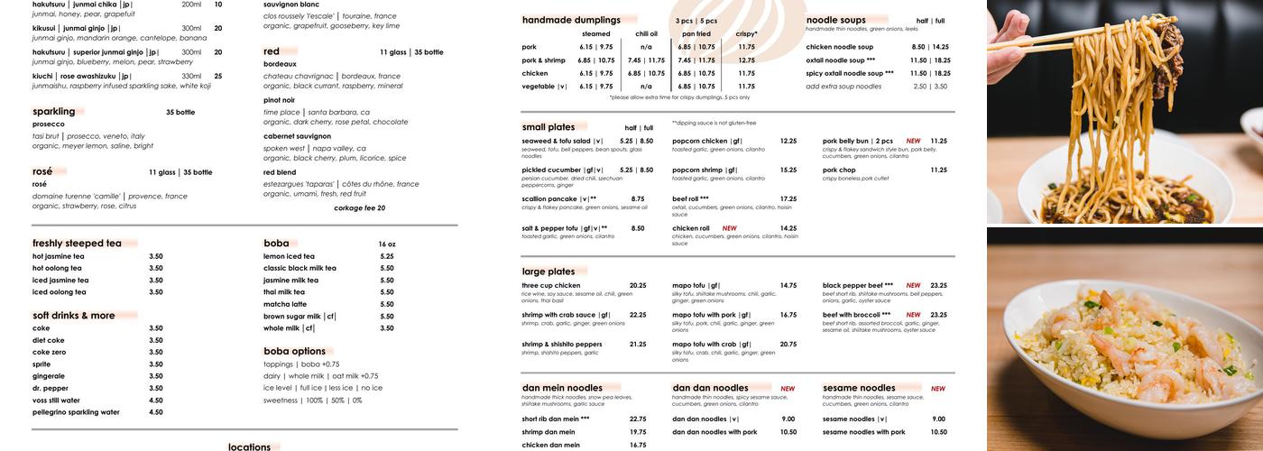 dan modern chinese Menu