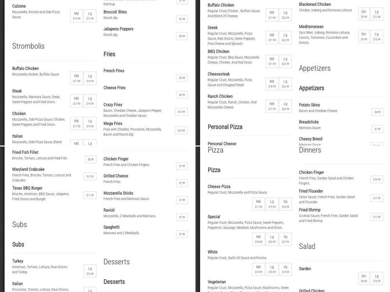 Long Neck Pizza & Grill Menu