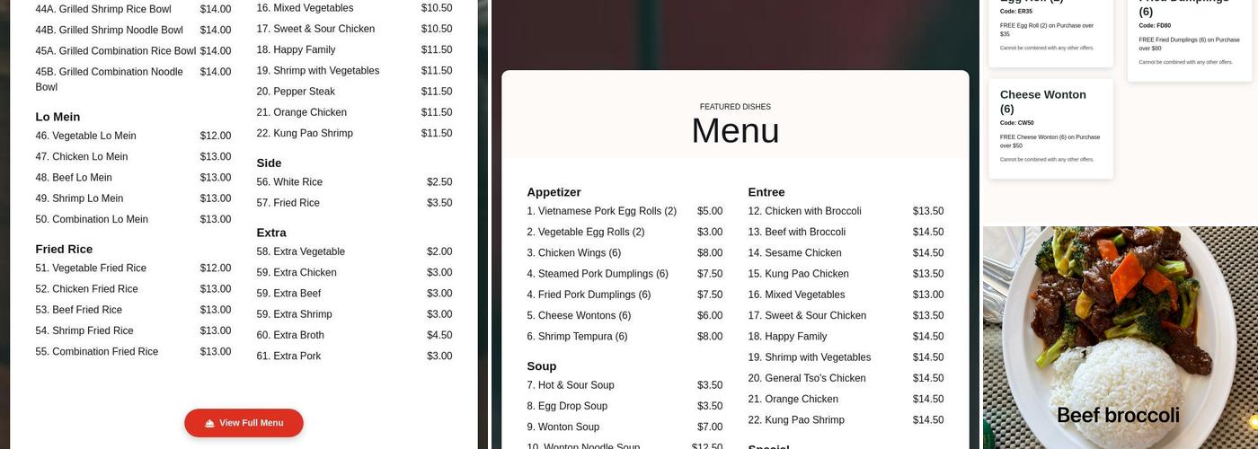 Sing On Pho Noodle House Menu