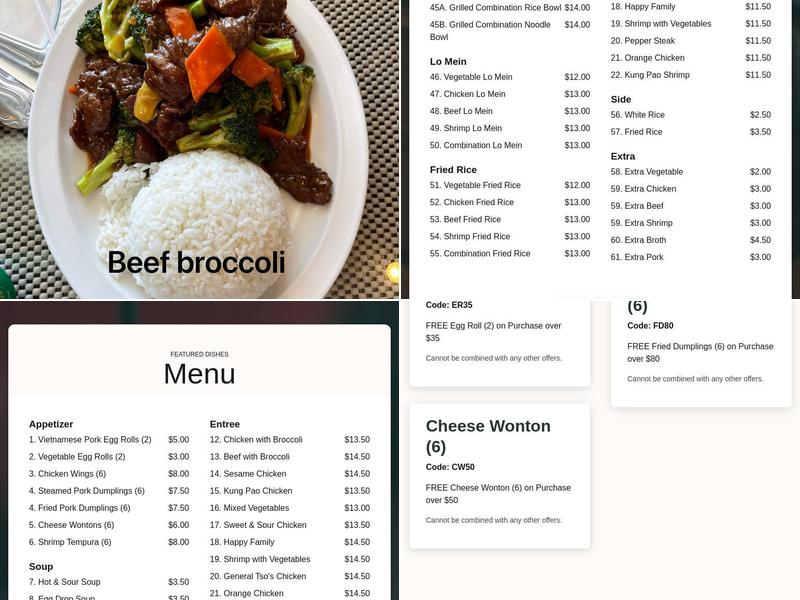 Sing On Pho Noodle House Menu