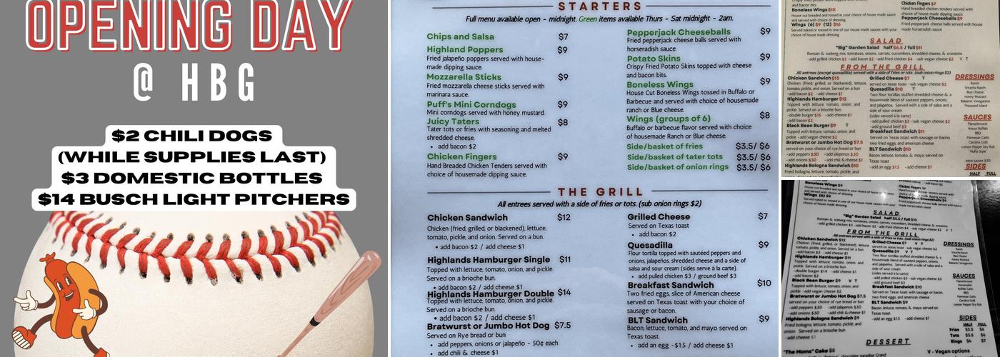 Highlands Bar & Grill Louisville Menu