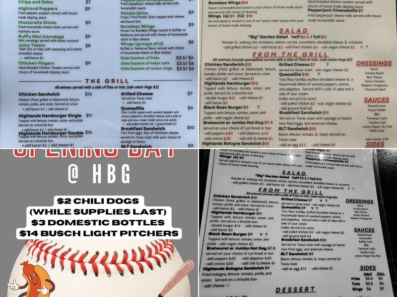 Highlands Bar & Grill Louisville Menu