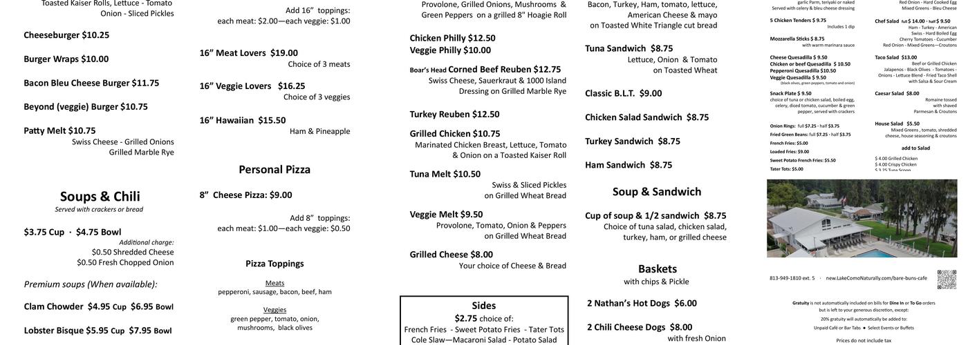Butt Hut Menu