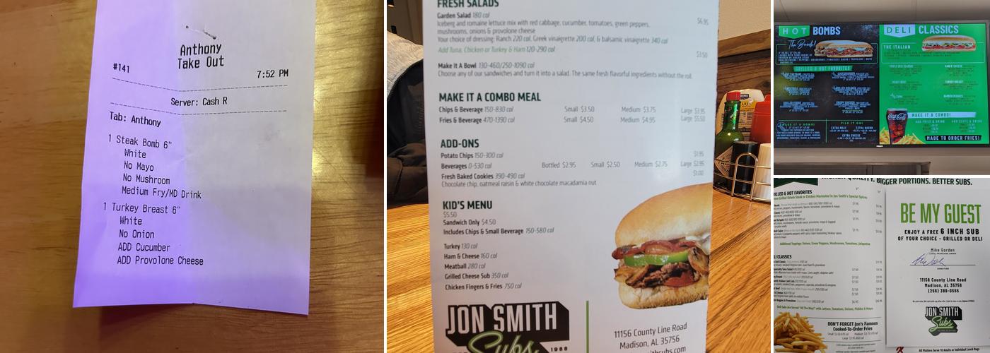 Jon Smith Subs Menu