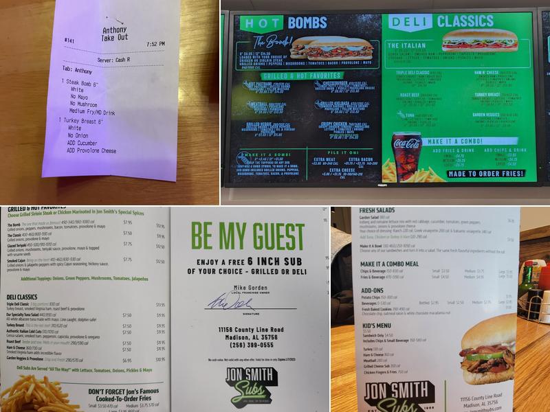 Jon Smith Subs Menu
