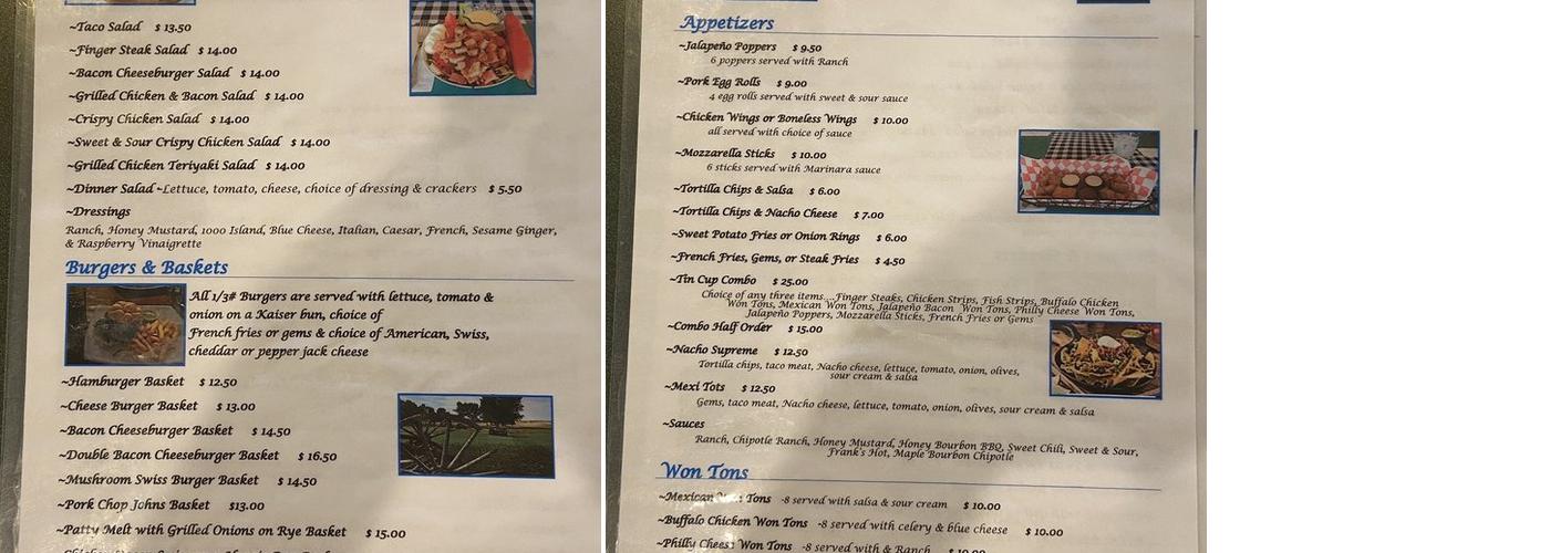 Tin Cup at Marian Hills Menu