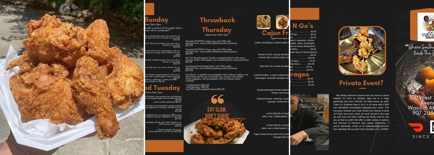 Triple A's Soulfood Menu