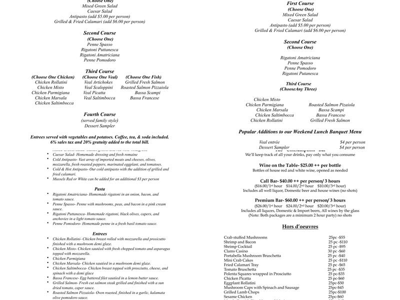 Spasso’s Beer Garden Menu