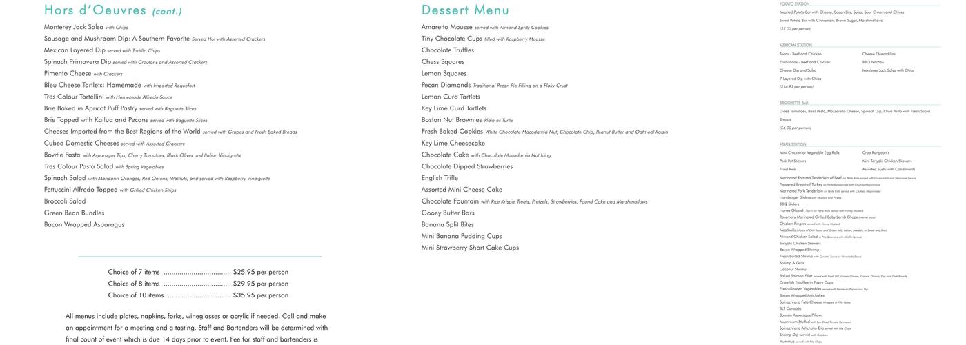 Fascinating Catering Menu