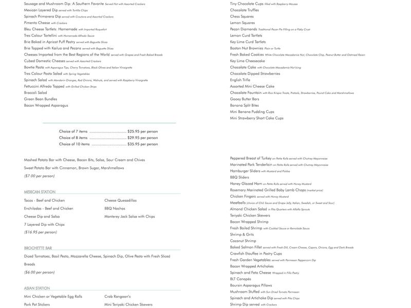 Fascinating Catering Menu