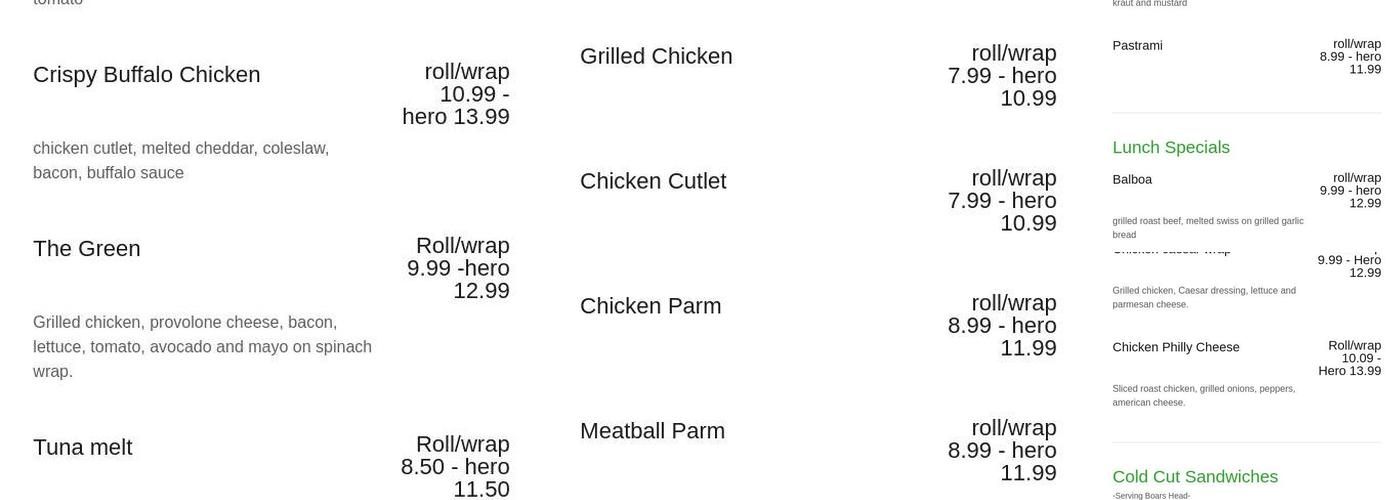 The green deli & juice bar Menu