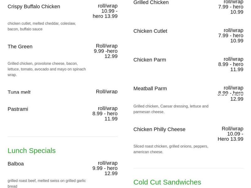 The green deli & juice bar Menu