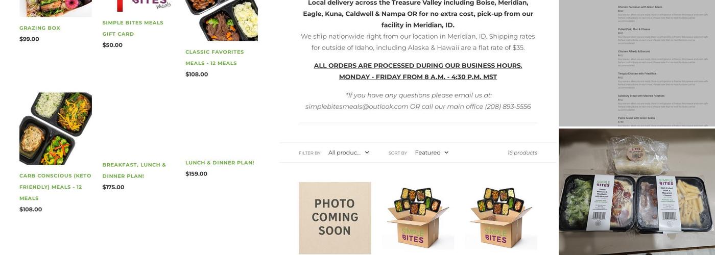 Simple Bites Meals Menu