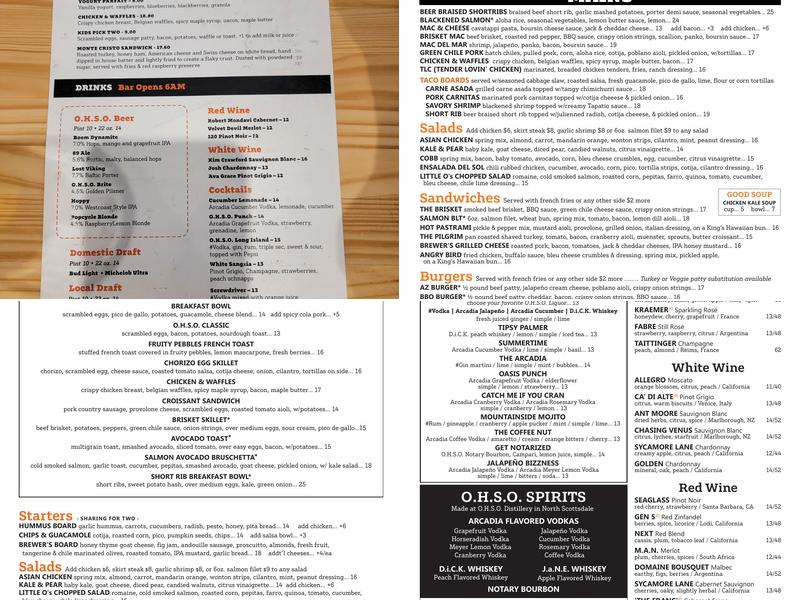 OHSO Brewery Menu