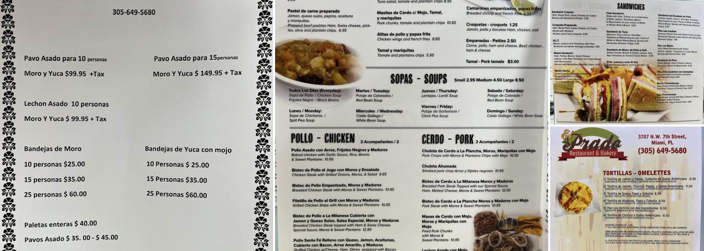 El Prado Restaurant & Bakery Menu