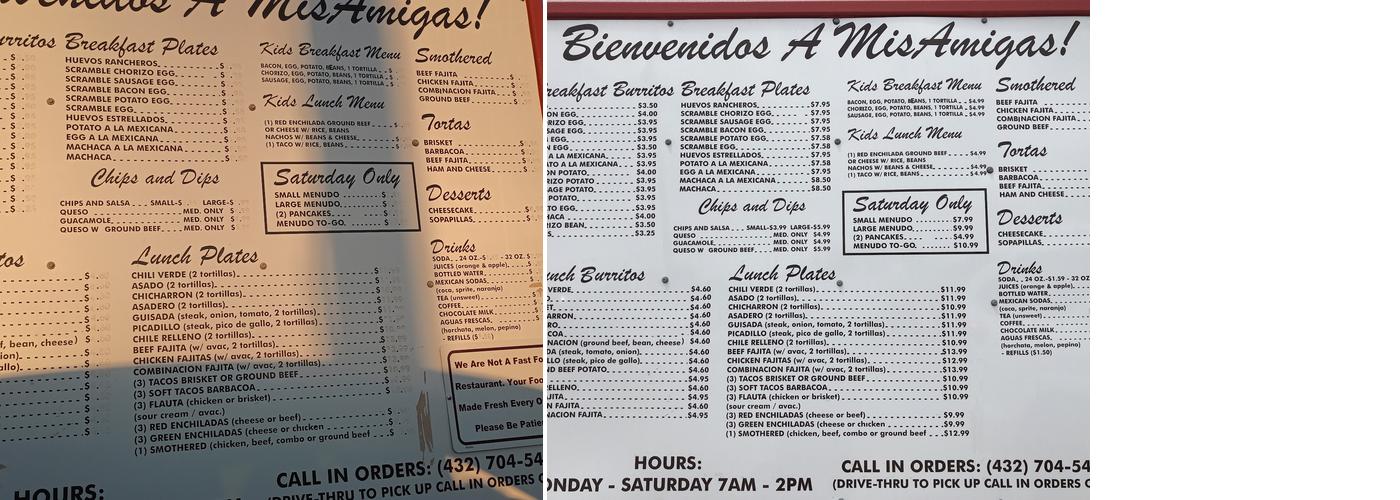 Mis Amigas Restaurant #2 Menu