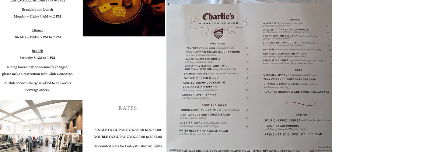 Charlie's Minneapolis Club Menu