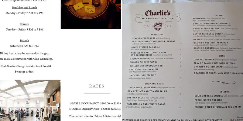 Charlie's Minneapolis Club Menu