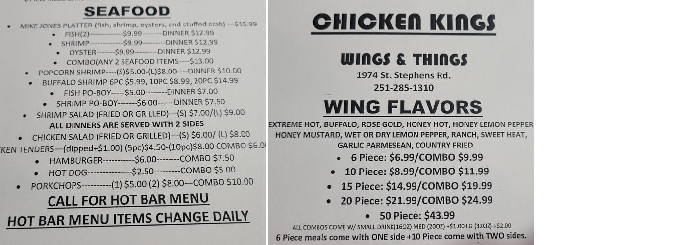 Chicken Kings Mobile Menu