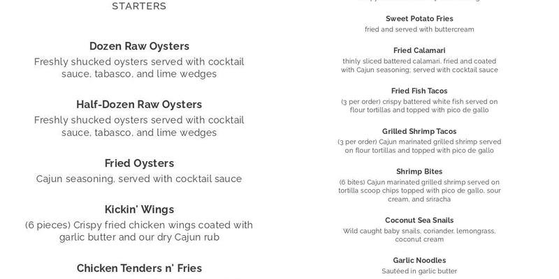 The Kickin’ Crab Menu