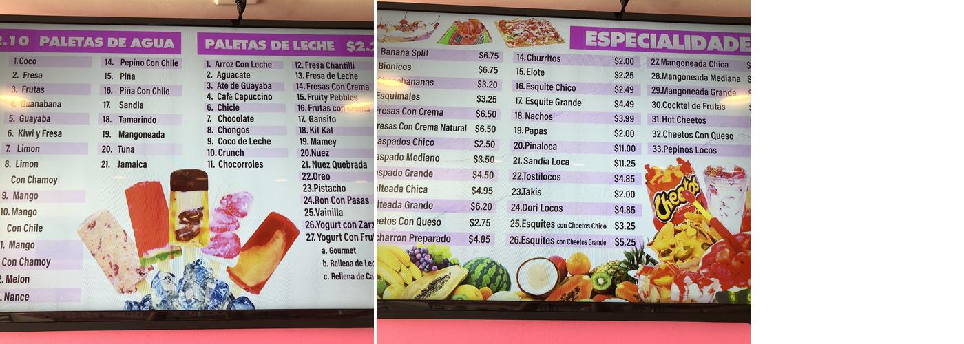 La Michoacana: La Tradicional Menu