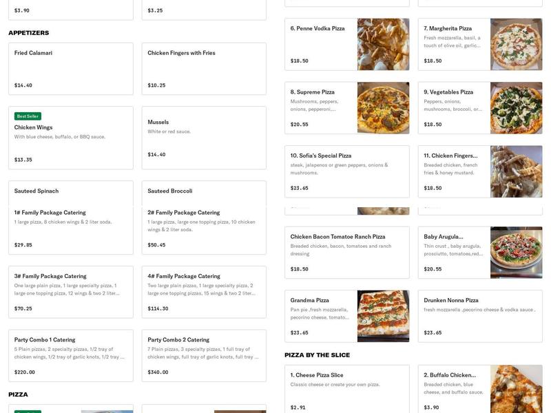 Sofia’s Pizzeria Menu