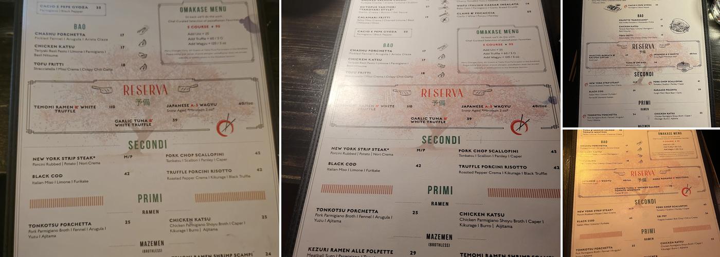 pastaRAMEN Menu