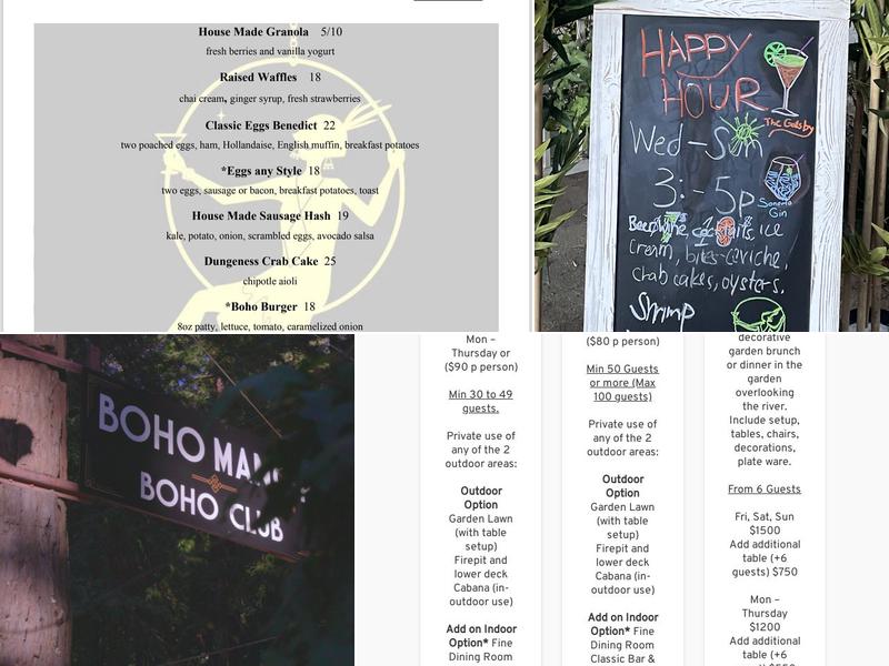 Boho Manor Menu