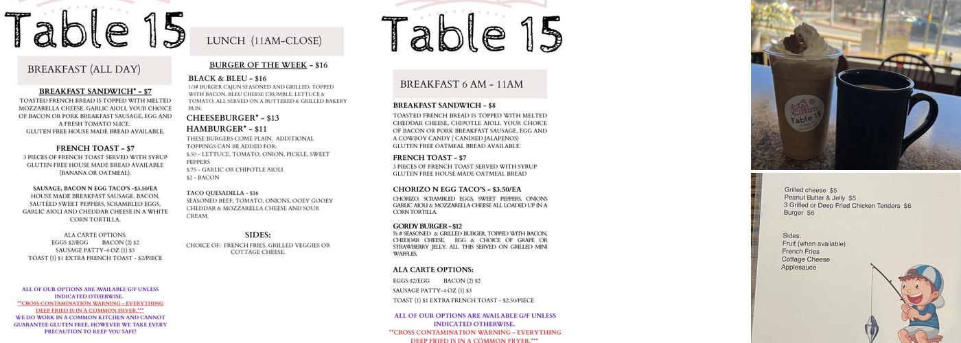 Table 15 Menu